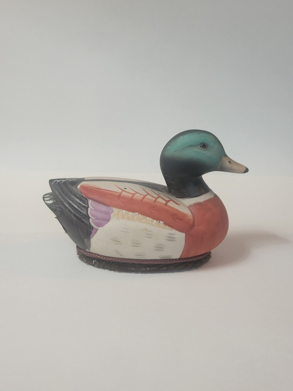 Hand-Painted Ceramic Mallard Duck Figurine in Green and Rust